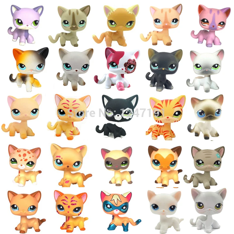 pet shop lps лпс пет шоп игрушки кошка немного короткие волосы стоял серый#5#391 черный#336 старые оригинальные игрушки котенок детей Рождество подарок коллекция