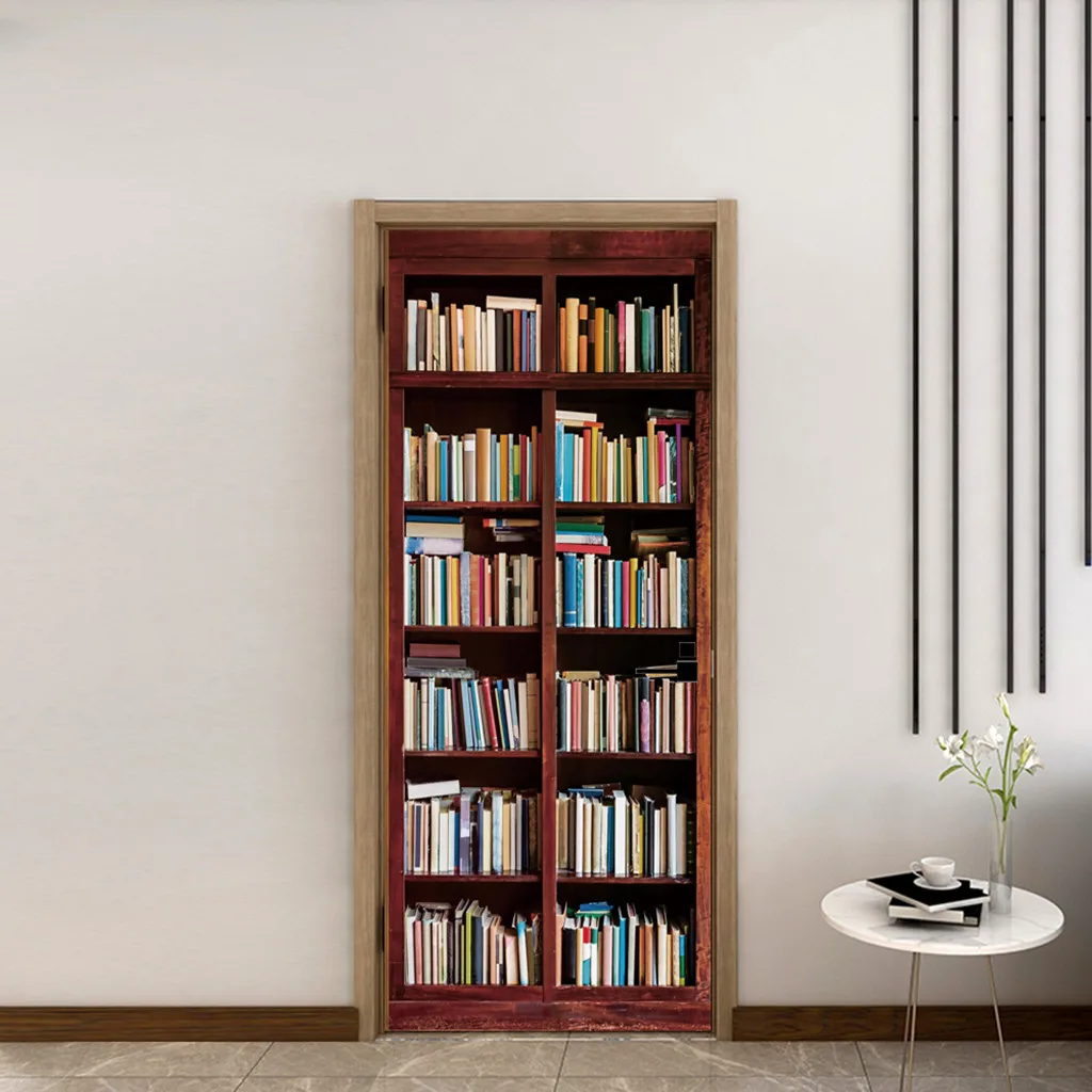 Дверная наклейка из ПВХ винтажная книжная полка книжный шкаф винный