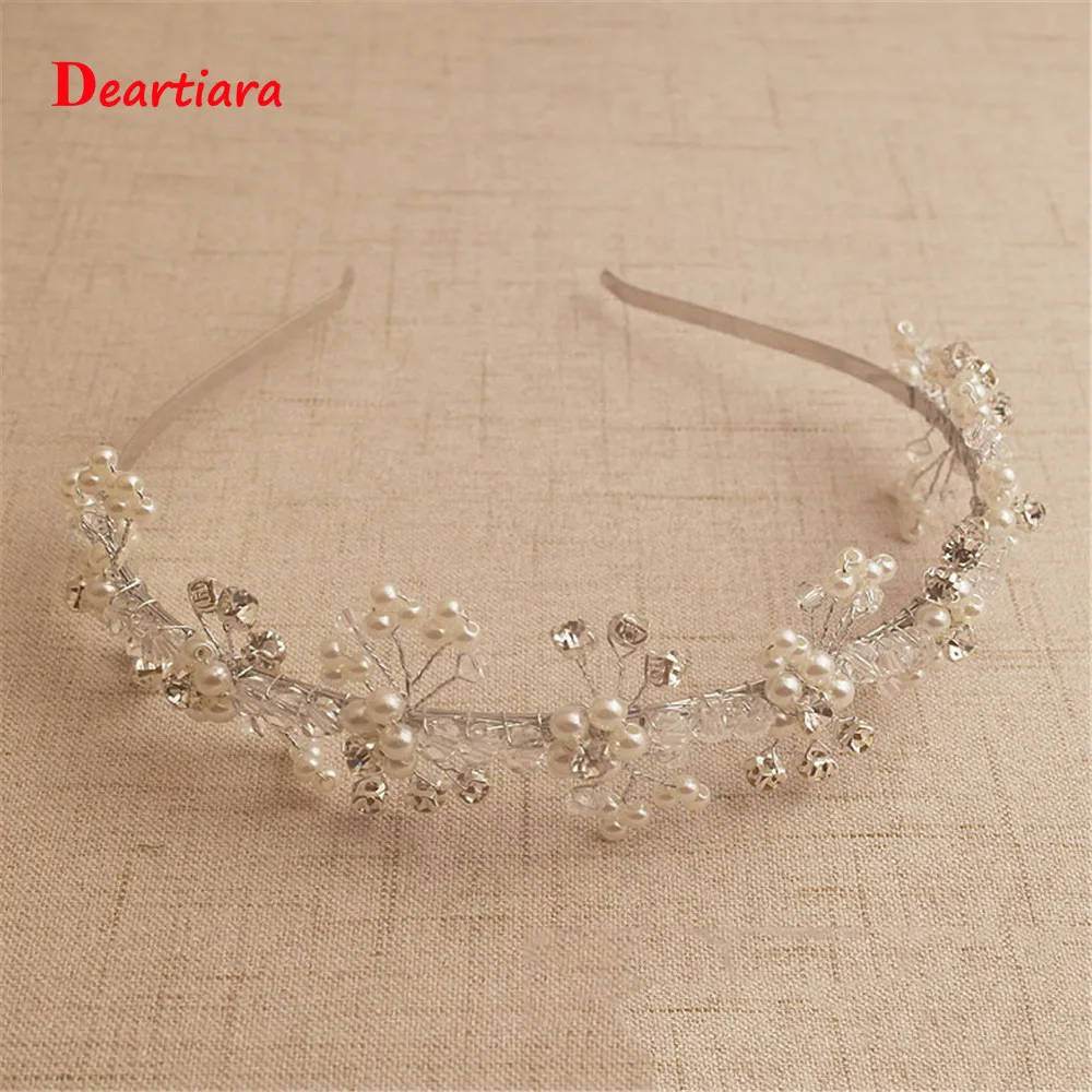 Женский обруч для волос ручной работы с цветами листьями жемчугом и бусинами