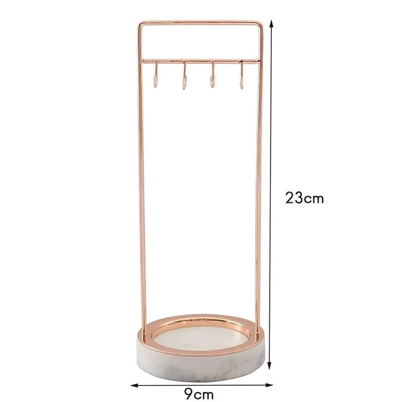 

8 Hook Gold Jewellery Hanger with Marble Finish Base Ins Necklace, Ring, Earrings, Storage Rack Ornaments