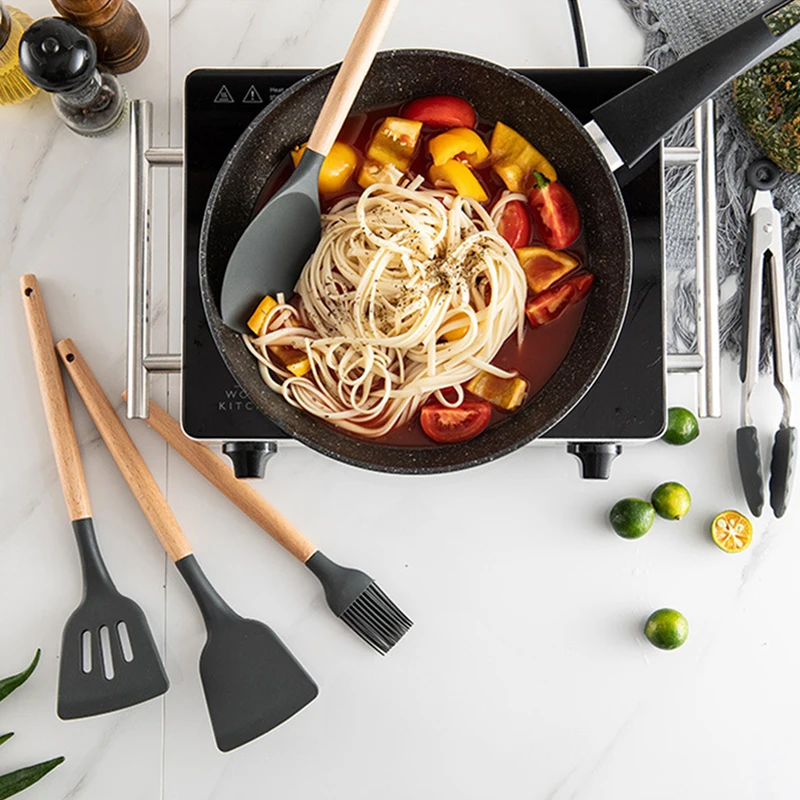 Силиконовая кухонная утварь с деревянной ручкой 1 шт. набор кухонных