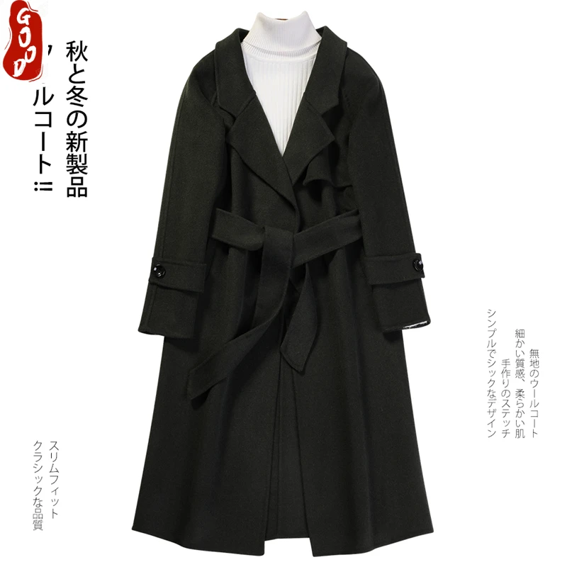 

Womens Coats Winter Coat Female 90% Wool Jacket + Belt Elegant Double Breasted Long Coat Autumn Abrigos Mujer 2021MN007