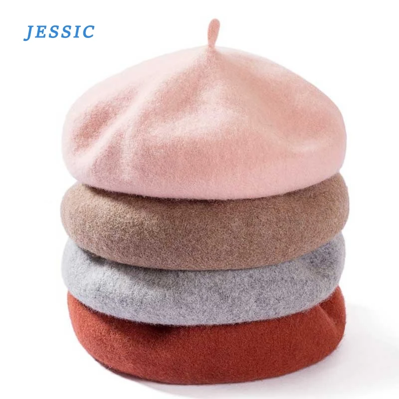 JESSIC Lady Spring Winter Berets Hat Painter Style Hat Women Wool Vintage Berets Solid Color Caps Female Bonnet Warm Walking Cap female solid color acrylic knitted sweet adjustable berets warm winter casual fashion women dome bonnet caps pom pom beret hat
