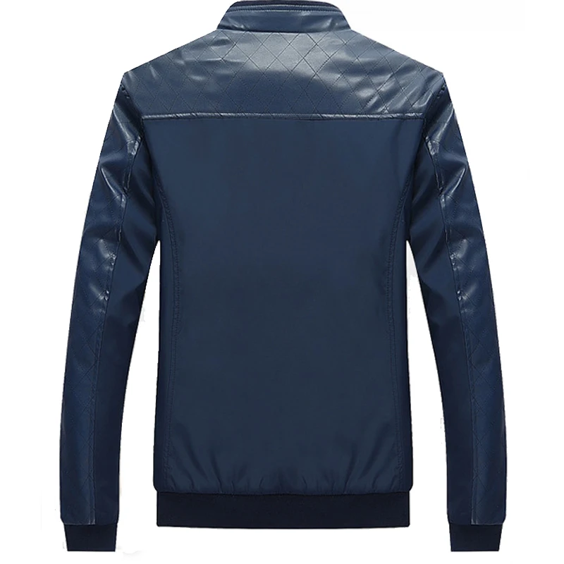 

Brand Jacket Men Casual Fashion Jacket Coat Spring Clothing Wear Stand Collar Slim Fit PU Leather Patchwork Outerwear & Coats