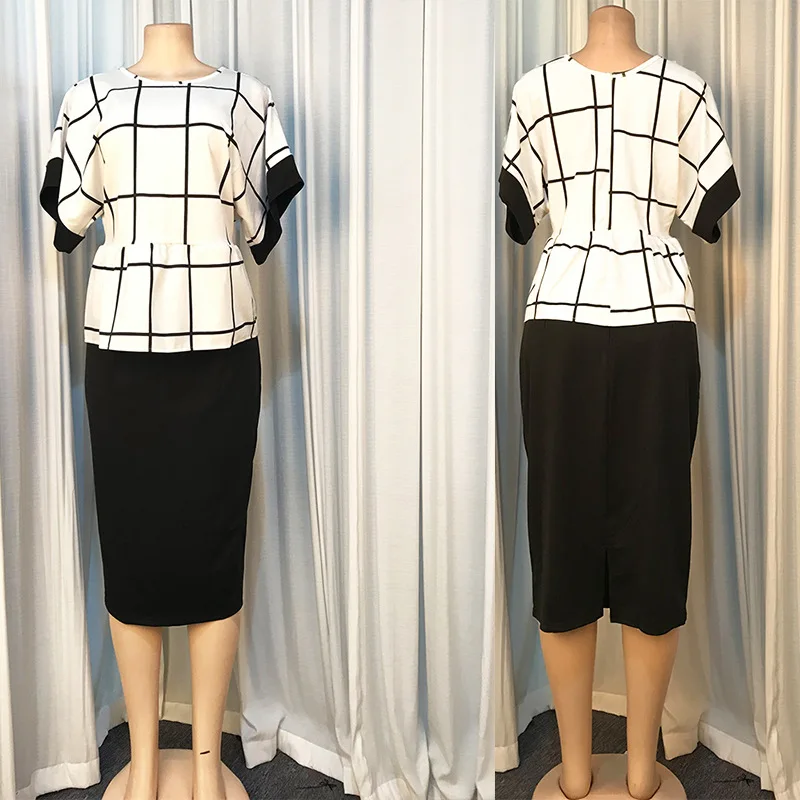 Женский офисный костюм женский комплект одежды клетчатый топ с круглым вырезом и