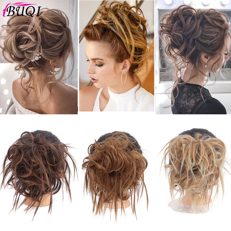 BUQI грязный обтянутая тканью Шиньон пучок волос прямые Эластичная лента шиньон
