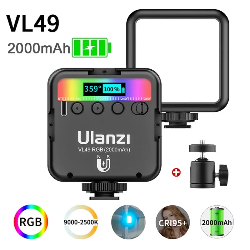 Iluminação de Luz de Vídeo para a Fotografia Conduziu a Luz da Câmera de Vídeo Luz de Preenchimento ao Vivo Orsda Ulanzi Mini 2500k-9000k Rgb Vlog Vl49 2000mah