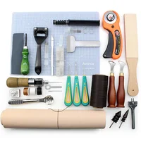 Leather Craft Work Tool - Cutting Mat Edge Thinning Carving Knife Cutter Vegetable Tanning Leather Kit Button Puncher Sewing Awl