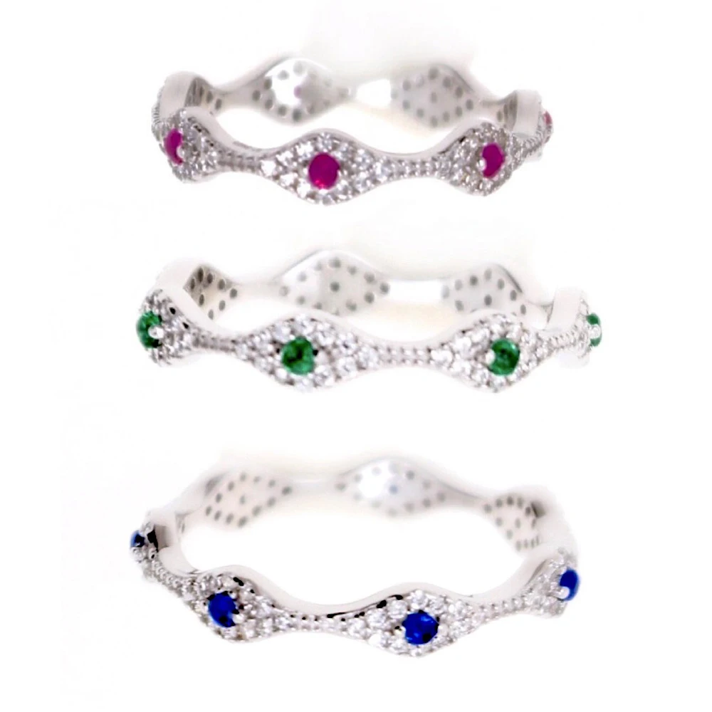 Red Green Blue Eye cute lovely turkish evil eye link engagement band silver cz finger rings stacking ring