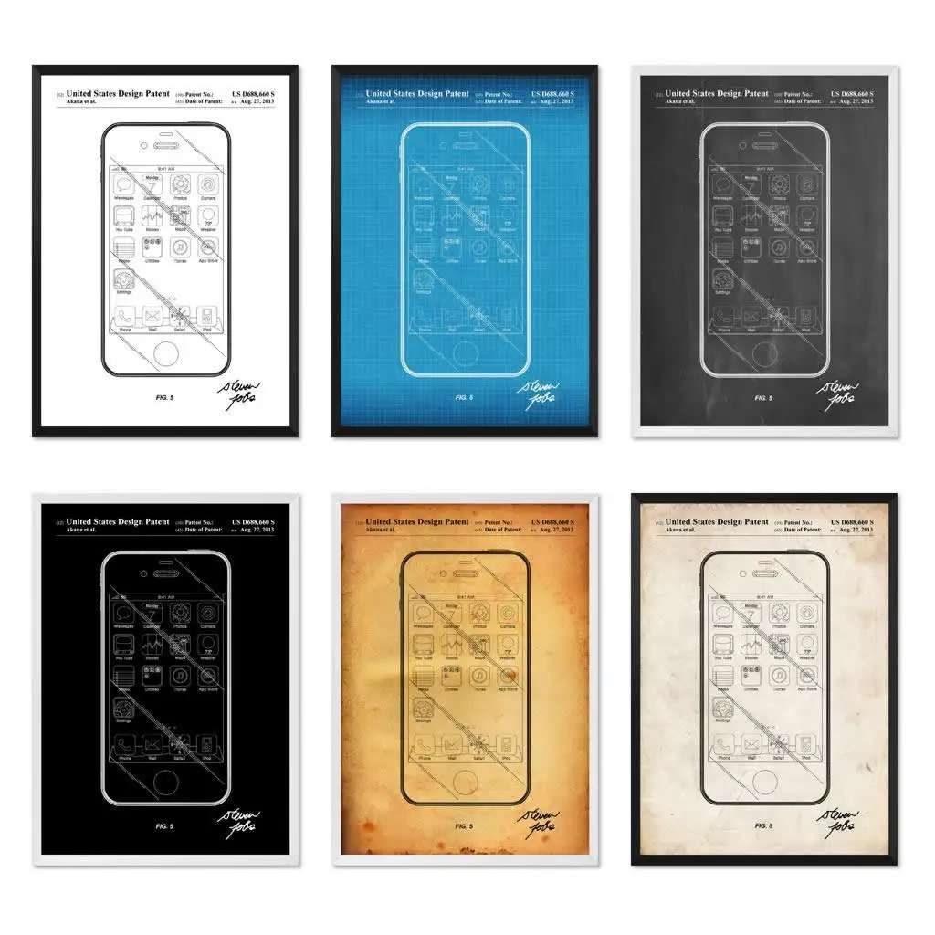 Винтажный Apple Iphone 2013 запатентованный Стив рабочие схемы плакат холст живопись