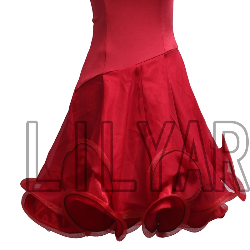 

Latin Dance Dress Latin Skirt Competition Dress Costumes Performing Dress Practice Skirt Customize Adult Kids Lady Wine Red 123
