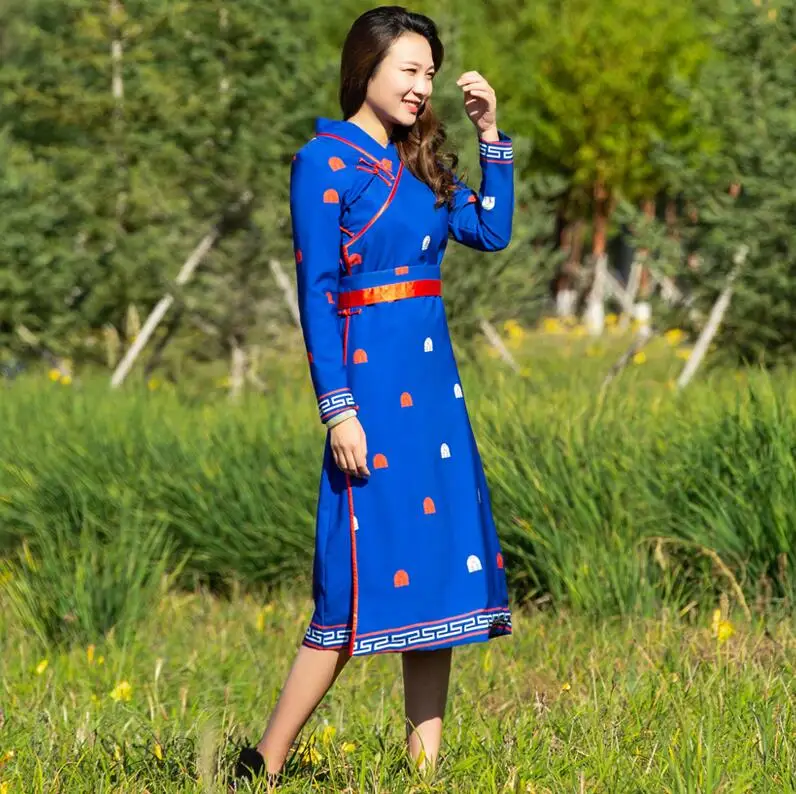 

Mongolian casual Thickened linen with lining women's modern gown in autumn and winter high quality fine workmanship soft healthy