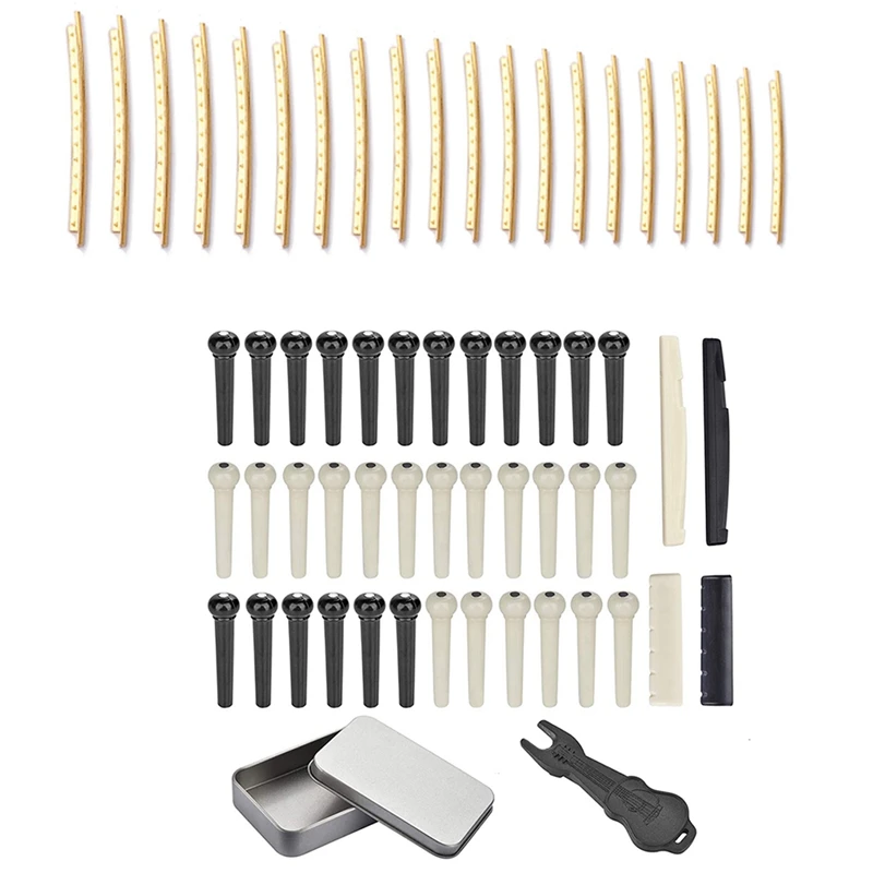 

2 Set Guitar Accessories: 1 Set Guitar Fret Wires & 1 Set Guitar Bridge Pins Pegs with Saddle Nut and Bridge Pin