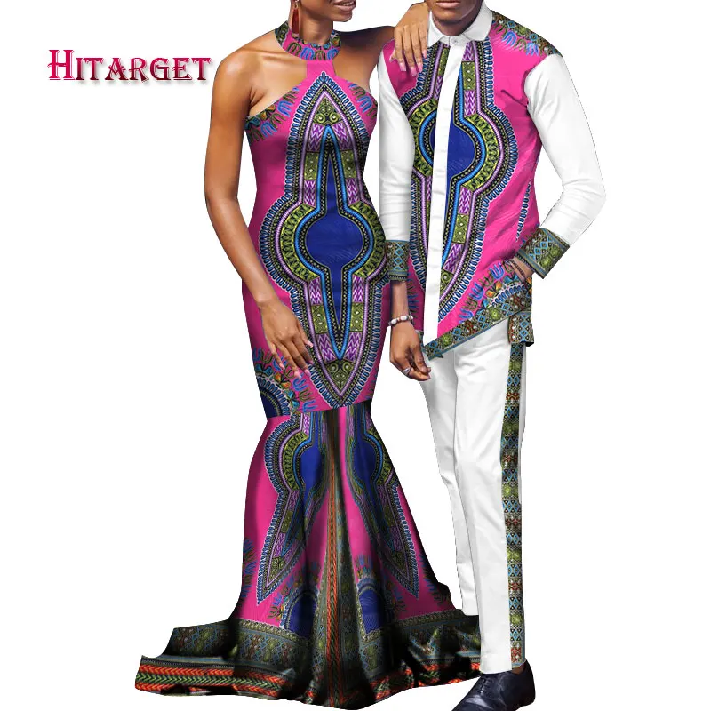 

Stock Size African Couple Clothing Woman Dress and Man Suit Cotton Couples Matching Clothing for Lover WYQ140