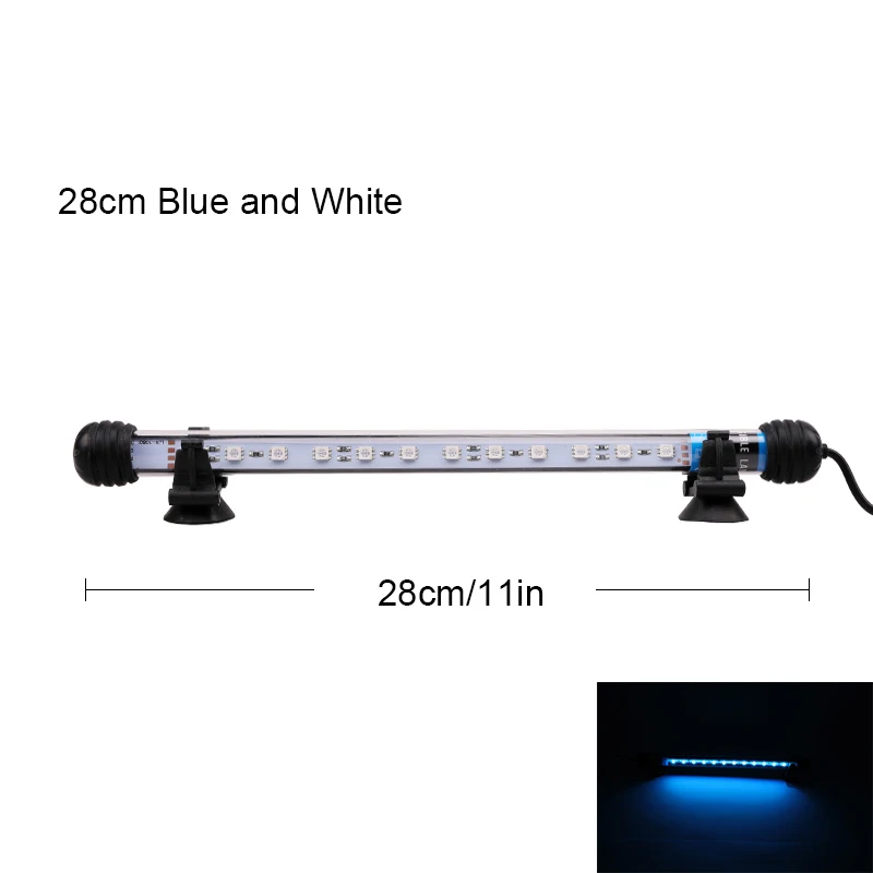 Blue and white 280mm 220 В AU Мощность штекер rgb-пульт дистанционного аквариумный светильник аквариума Водонепроницаемый 5050 SMD светодиодный бар светильник водных лампа погружной 18-48 см - Цвет: Blue and white 280mm