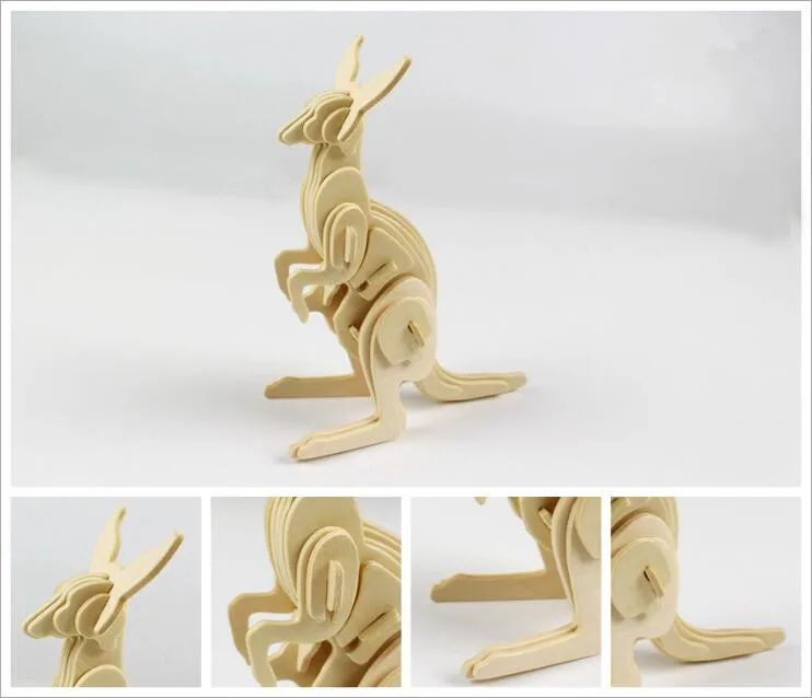 Kangaroo DIY Дети 3D деревянные пазлы модель животного Сборка строительные наборы Развивающие игрушки для детей - Цвет: Kangaroo