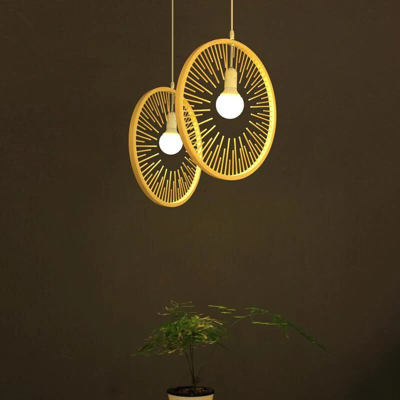 

Natural Bamboo Ring Wheel Lampshade Pendant Light Fixture Countryside Vintage Hanging Ceiling Lamp Houseboat E27 E26 110V-240V