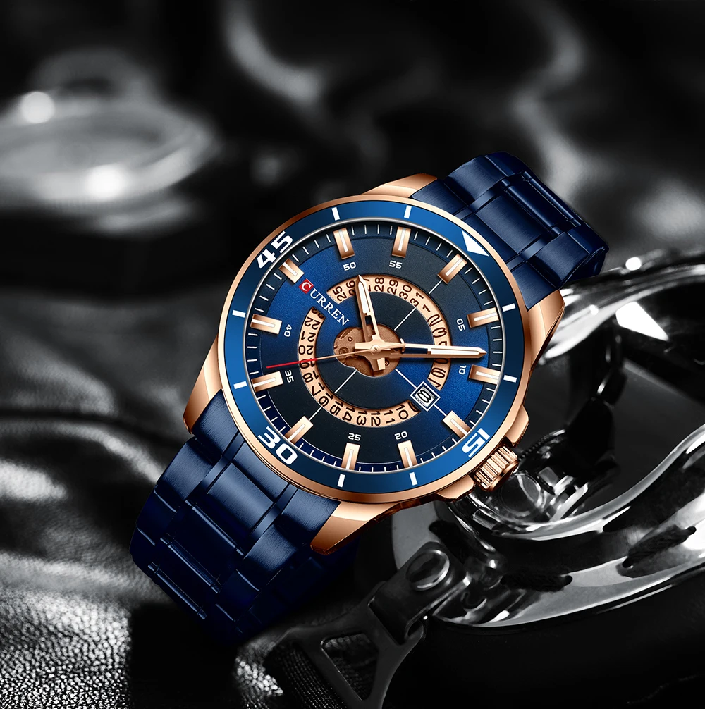 CURREN Роскошные брендовые большие спортивные кварцевые часы для мужчин с автоматическим хронографом и датой, модные мужские наручные часы из нержавеющей стали