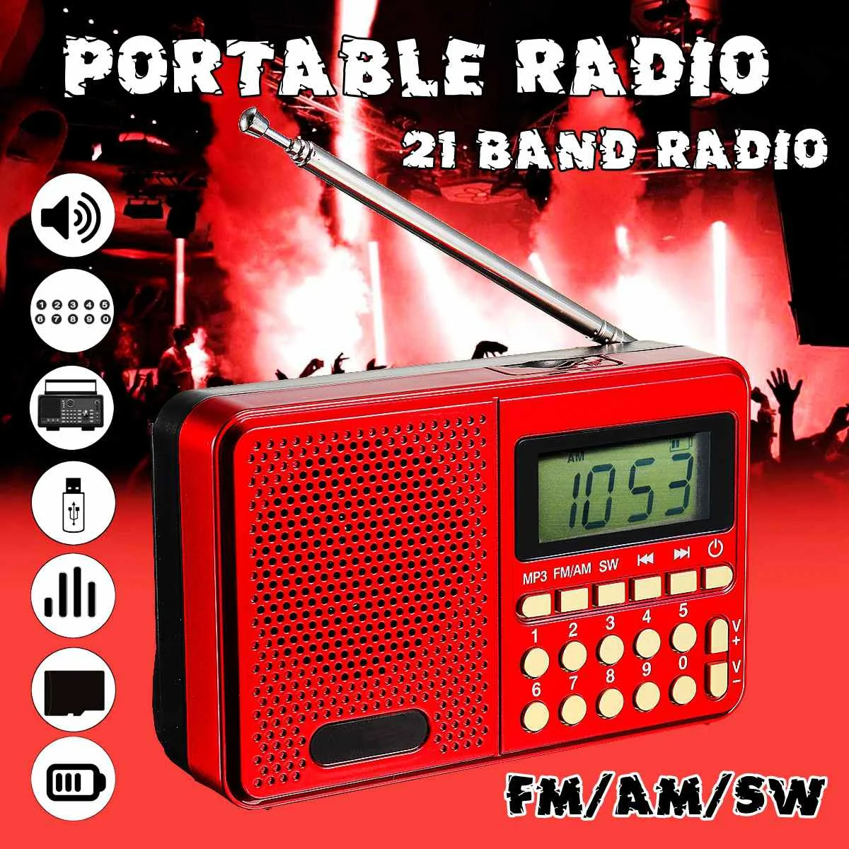 Портативный мини FM/AM/SW радиоприемник с двойной антенной музыкальный плеер TF