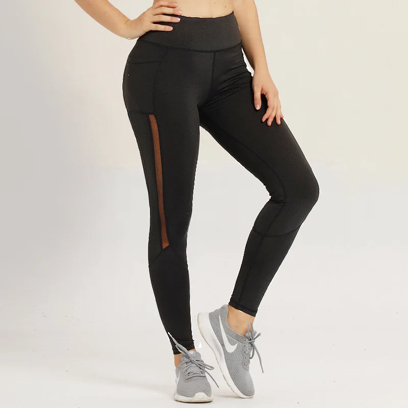 

WILK quick-drying mesh stitching nine-point pants running sports fitness yoga pants tight-fitting thin pocket hip leggings women