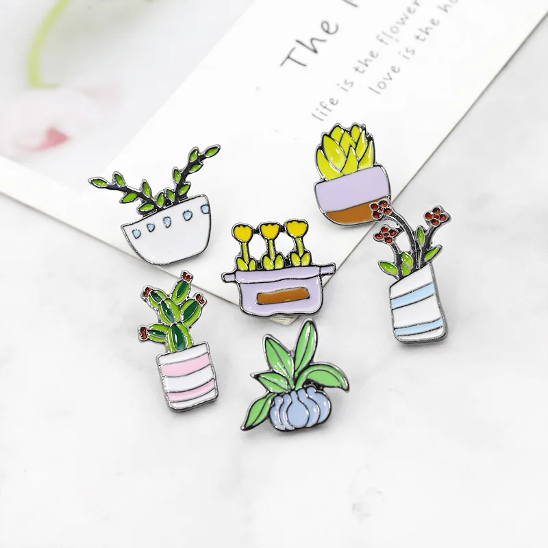 Креативная модная металлическая эмалированная брошь в виде вазы милая Цветочная