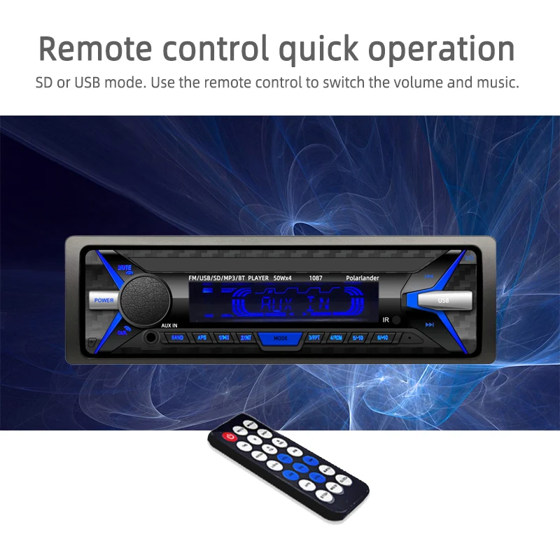 AUX/TF/USB автомобильный радиоприемник FM MP3-плеер 1 Din аудио Bluetooth дистанционное