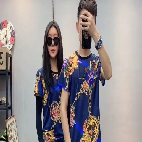 

Summer new casual suit print slim short sleeve shorts two piece set