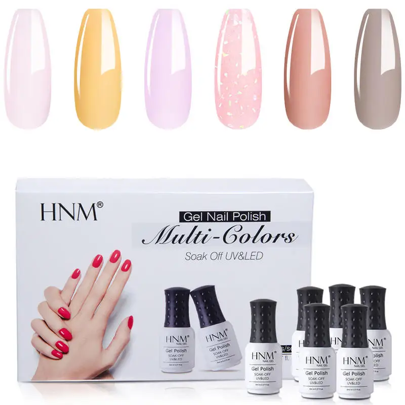 

HNM Pure Color Gel Nail Polish Color Box Set Nail Varnish Soak Off Primer UV Gelpolish Vernis Hybird Lacquer 6pcs Set 8ML