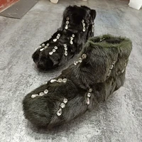 olomlb womens real mink fur furry ankle boots rhinestones crystal tassels warm winter snow thick shoes luxury australia fashion