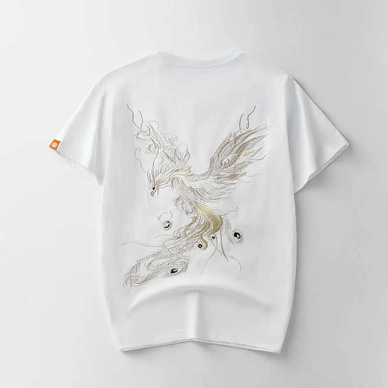 Футболка мужская с вышивкой Феникс хлопковая Повседневная рубашка в стиле