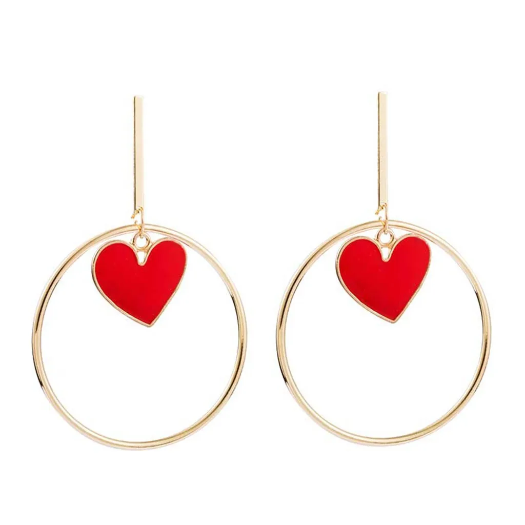 Эффектные серьги женские длинные подвески красные эмалированные геометрические