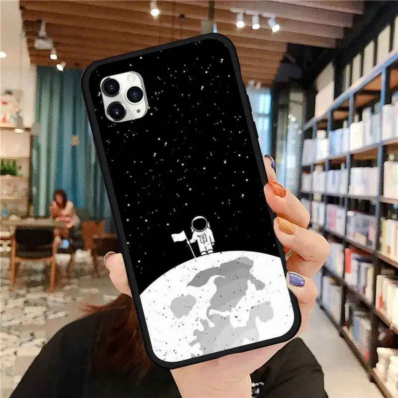 

Black White Moon Stars Space Astronaut Phone Case for iPhone 11 12 pro MINI XS MAX 8 7 6 6S Plus X 5S SE 2020 XR
