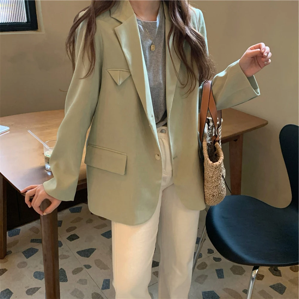 

Casual Green Single-breasted Women Blazer Office Ladies Suit Top Jacket Spring Elegant Female Outwear femininas 2020 New