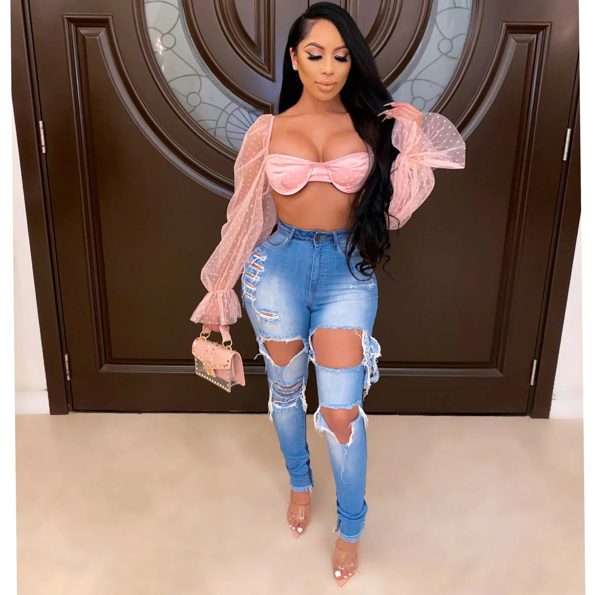 Denim Girl Trousers 2021 Hole High-Waist Slim-Fit Pants European And American Autumn And Winter New Personality  Korean Fashion