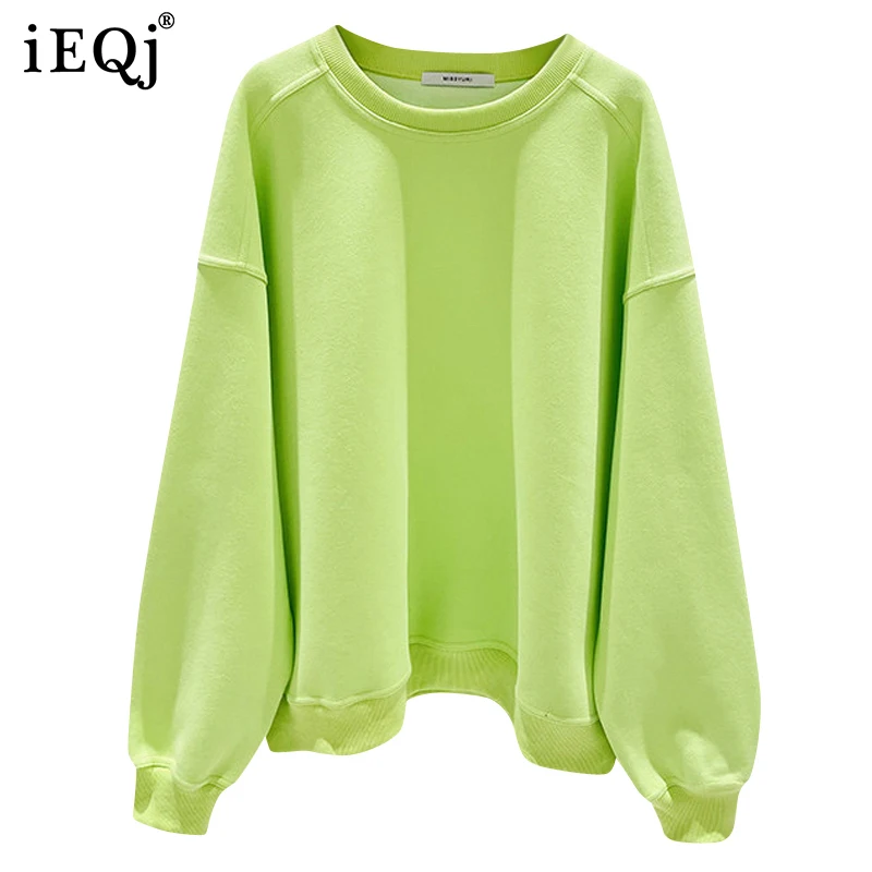 

IEQJ 2021 Winter New Round Neck Pullovers Female Long Sleeve Solid Color Loose Korean Top Women Fashion Clothes 3W619