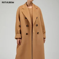 psithurism autumn winter trench coat slim single breasted thick warm loose long women windbreakers plus size overcoat female