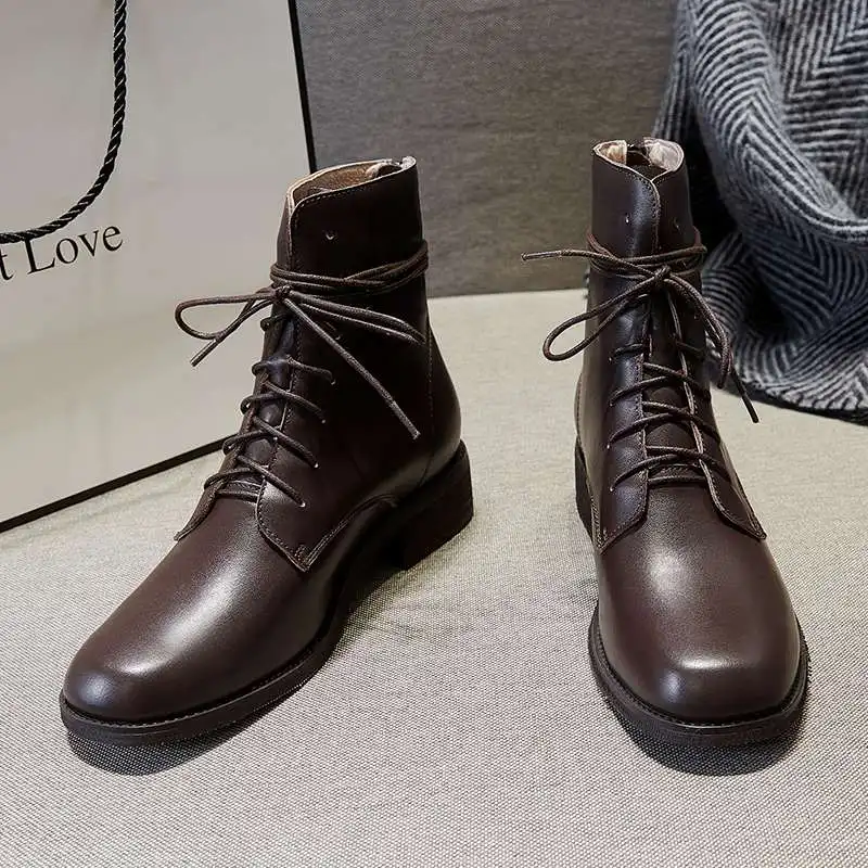 Lenkise/зимняя обувь из натуральной кожи с круглым носком на среднем каблуке Женские