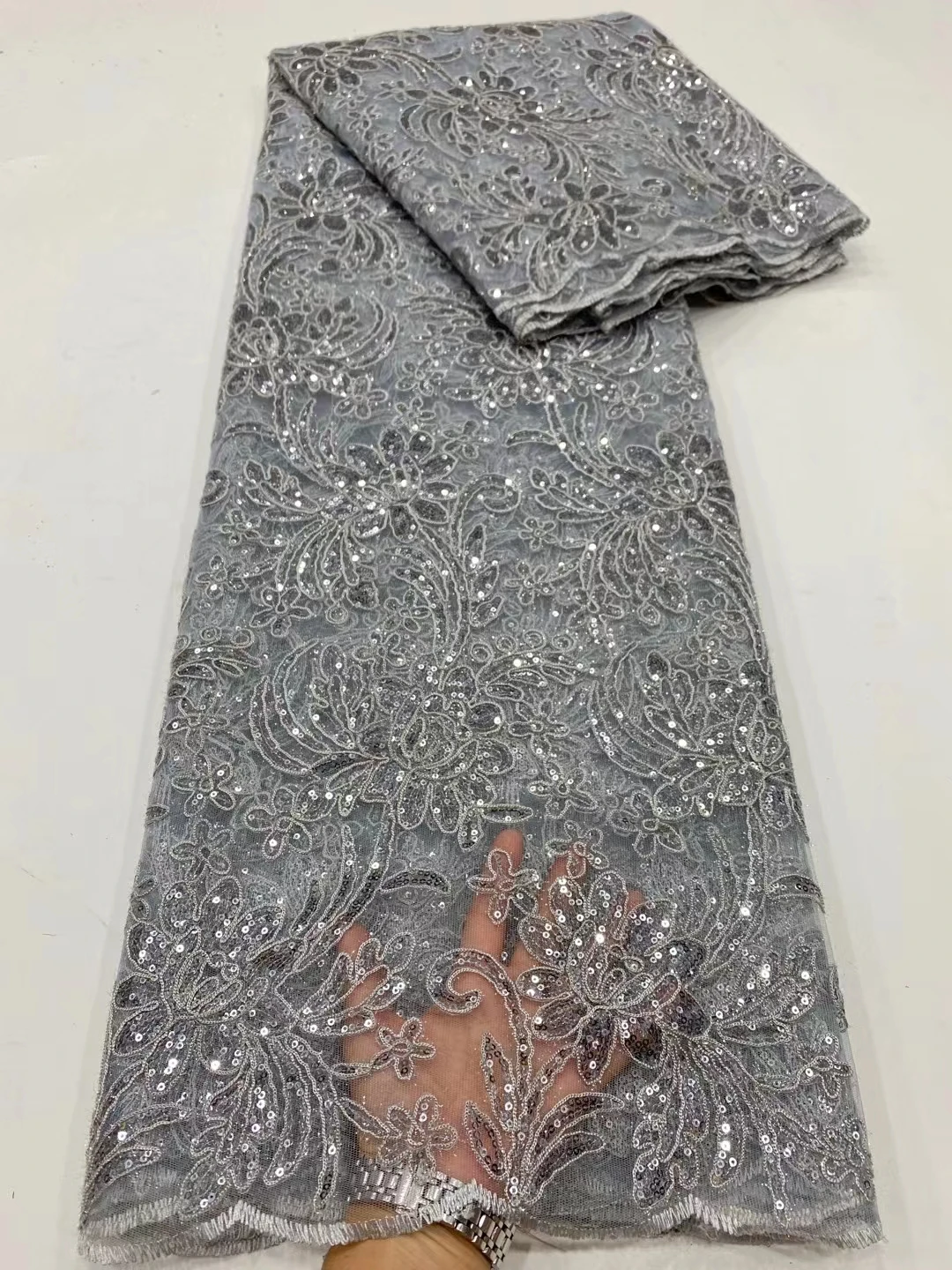 

5 Yards Mesh Material African Sequence Lace Fabric 2022 French Tulle Lace Fabric with Sequins for Home Made Gown XDPN80
