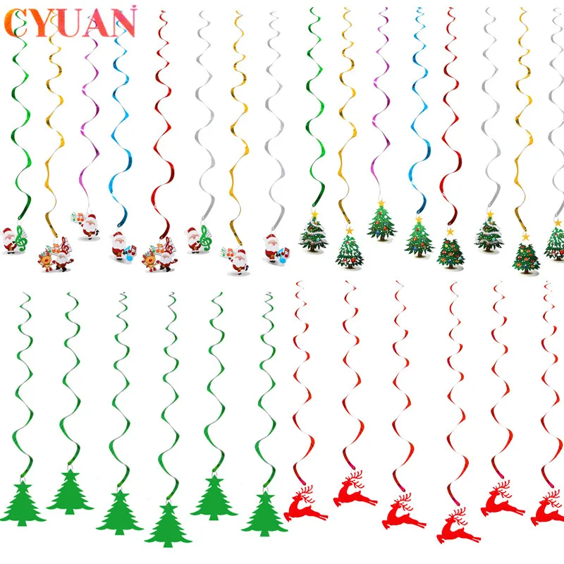 6-8pcs/set Christmas Decoration Snowflake Santa Claus Elk Ceiling Swirl Hanging Ornaments Garland for Home Xmas Party Supplies