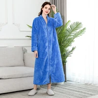 new zipper velvet bathrobe autumnwinter plus increase nightgown men women thickening pajamas flannel home service