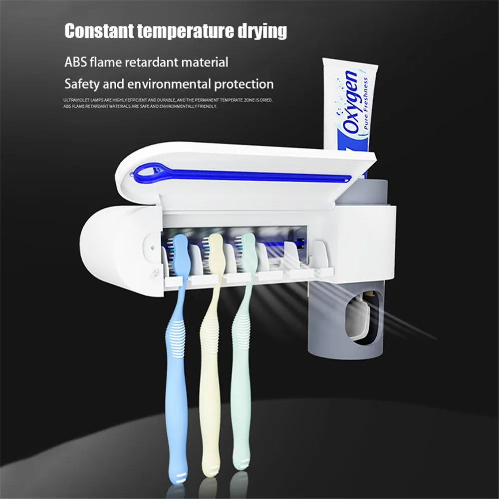 

UV Light Sterilizer Cleaner Toothpaste Dispenser Toothbrush Holder Squeezer No Plug Required Home Bathroom Accessories Sets