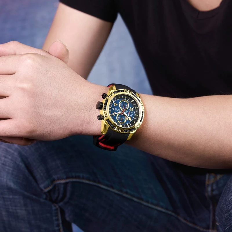 Мужские часы с силиконовым ремешком MEGIR спортивные водонепроницаемые кварцевые