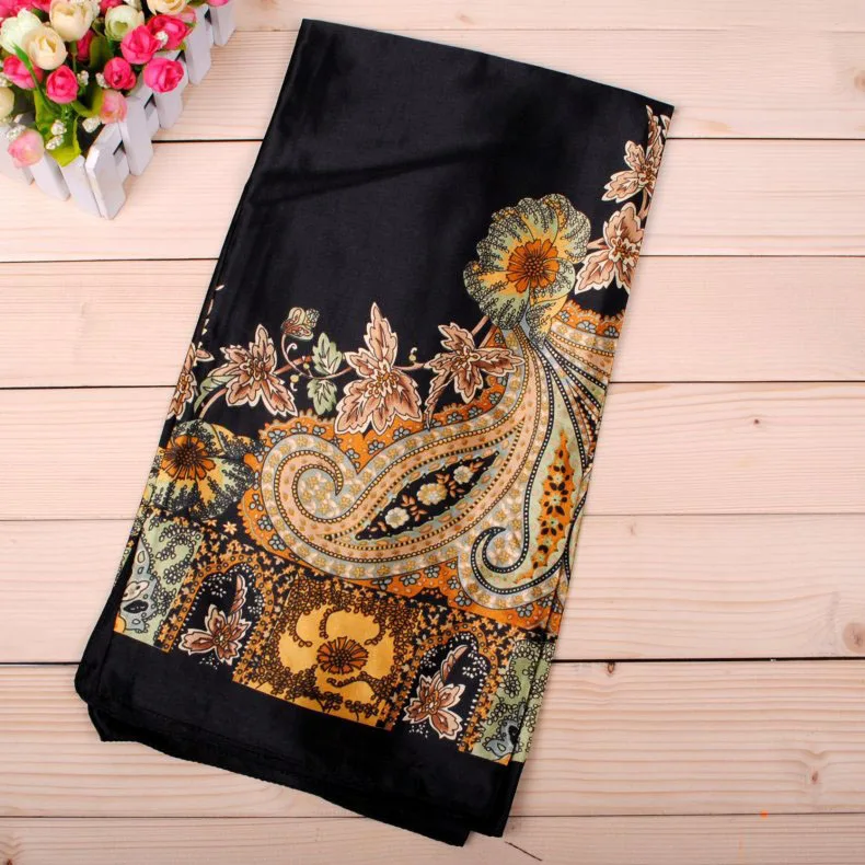 

2020 New Large Cashew Flower Satin square Hairband hijab cool shawl ladies foulard femme headband hair bufanda mujer shawl