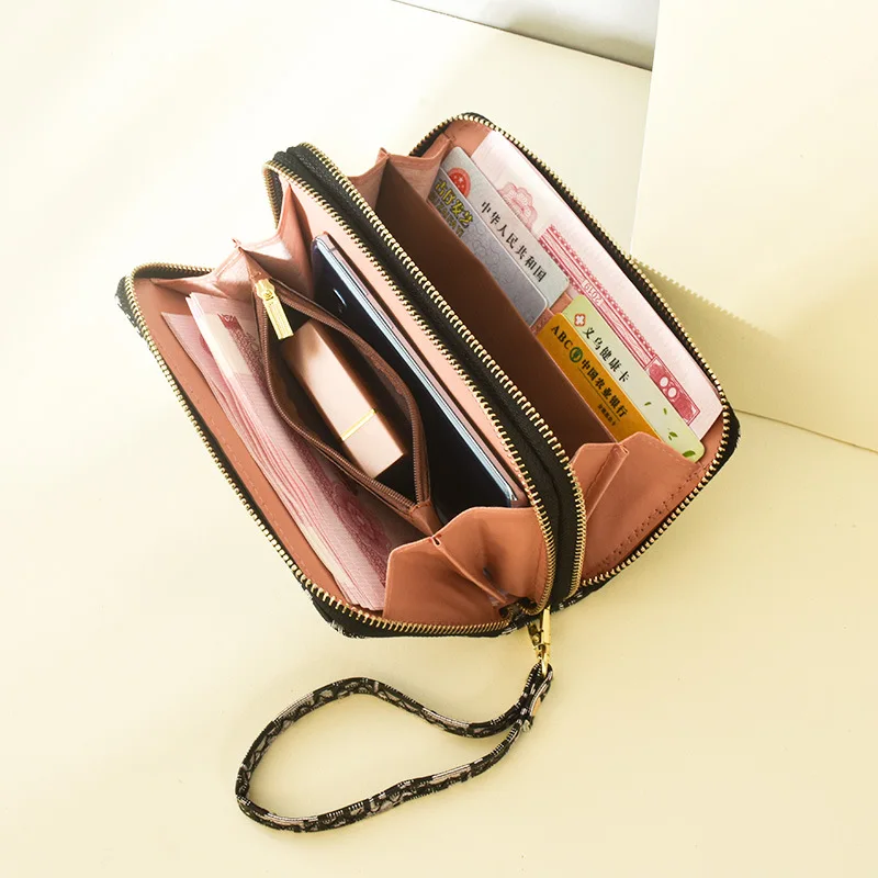 new women wallets double zippers mobile phone clutch bag long casual wallet female money bag card holder carteras female purse free global shipping