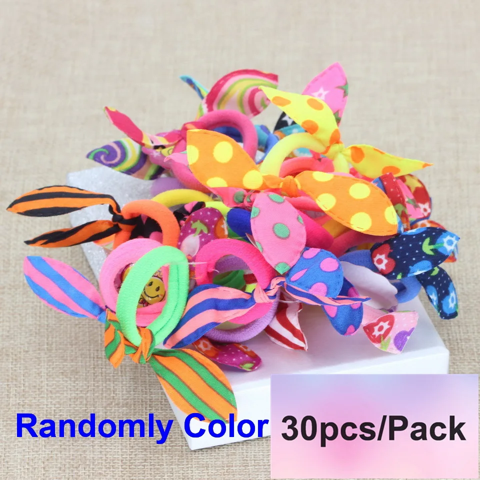 30pcs Randomly Isnice/галстук-бабочка для волос; аксессуары для волос для девочек; разноцветные резинки для волос с милыми ушками, звездочками, павлином и цветком; головные уборы или заколки для волос - Цвет: 30pcs Randomly