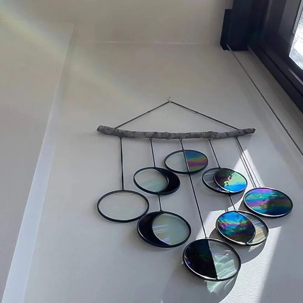 

Hanging Moon Phase Rainbow Stained Glass Moon Phase Wall Art Acrylic Pendant Decoration For Bedroom Office Hanging Art Moon