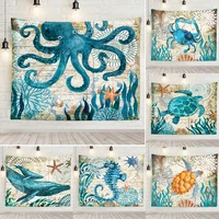 ocean style tapestry turtle sea horse pattern living room bedroom decoration easy mount photo background yoga mat