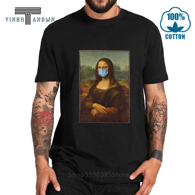 Летняя Mona футболка Мона Лиза забавная Monalisa маска для лица Футболка с круглым