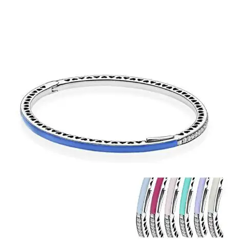 

Original 925 Sterling Silver Enamel Radiant Hearts With Cubic Zirconia pandora Bracelet Bangle Fit Women Bead Charm Jewelry