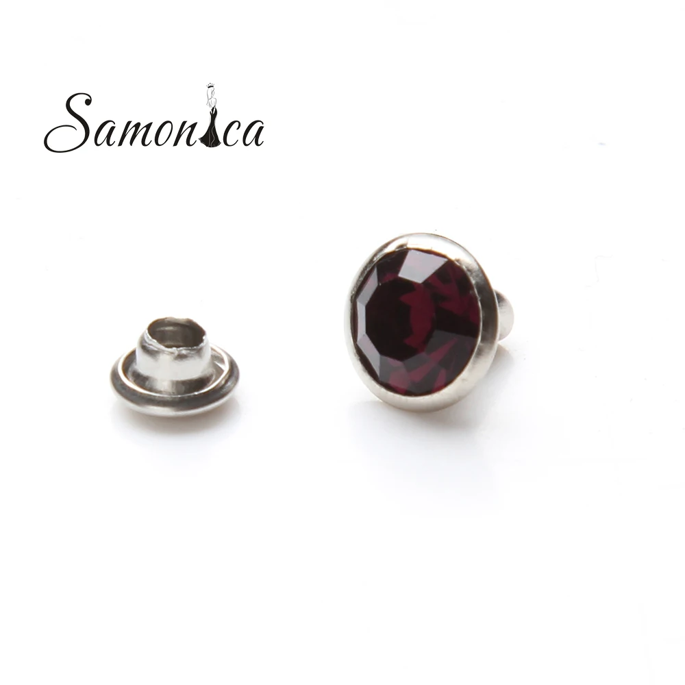 100 комплектов страз аметистового цвета диаметром 8 мм с металлической основой для украшения одежды, сумок, кожаных изделий.